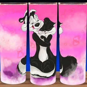 Pepe Le Pew Loves Penelope Purple Watercolor Cup Mug Tumbler 20oz